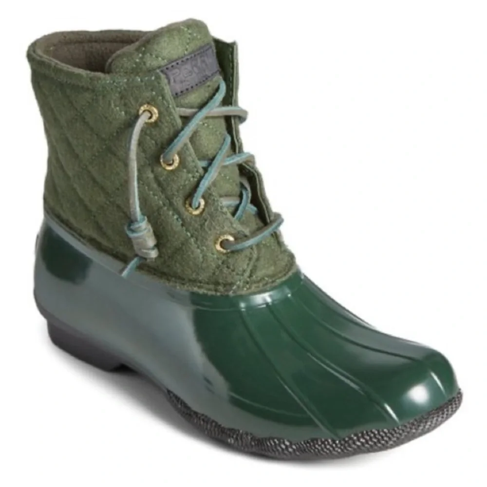 NWOB Sperry Saltwater Women’s Wool green quilted waterproof duck boots